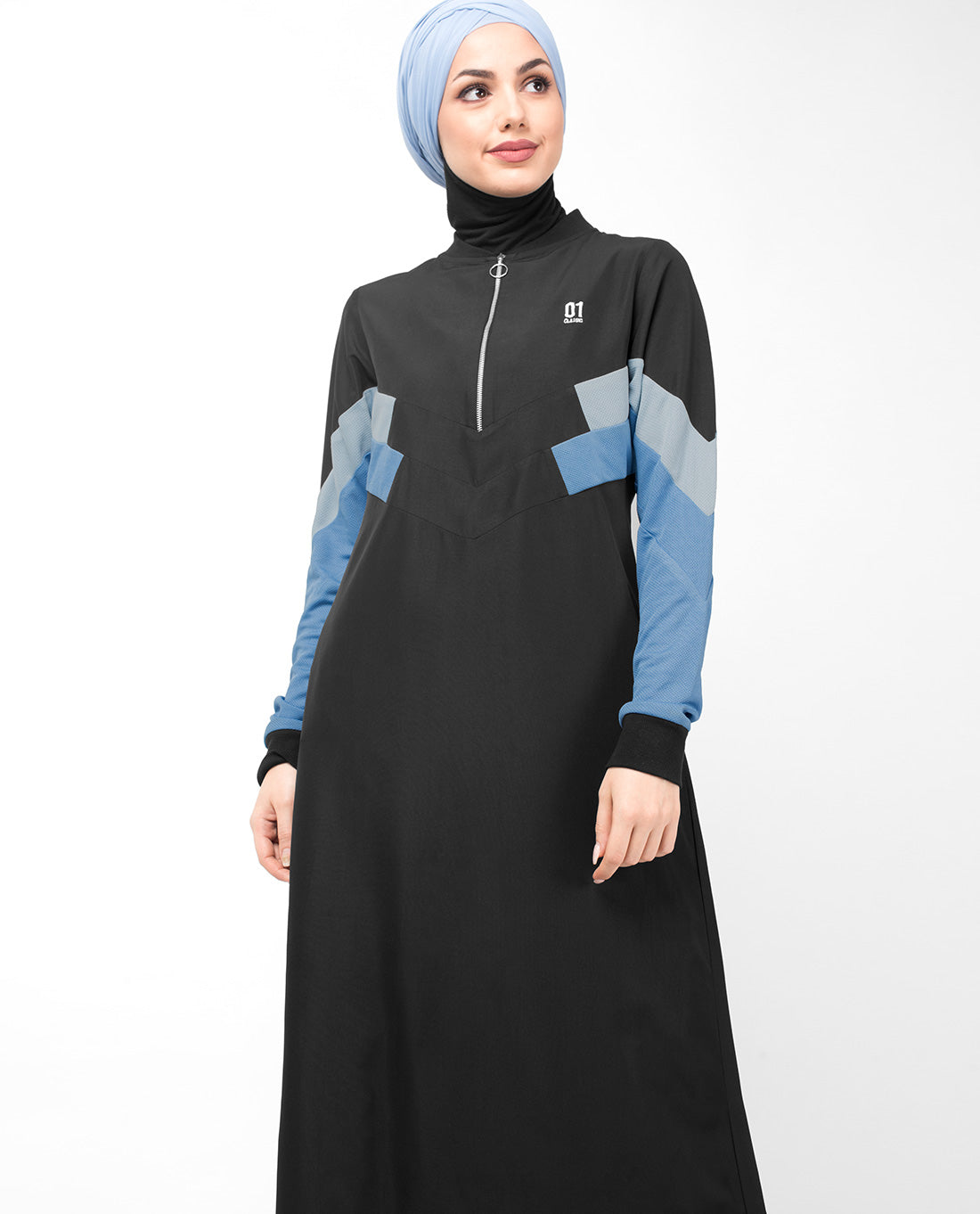 Black & Allure Blue Zipper Jilbab