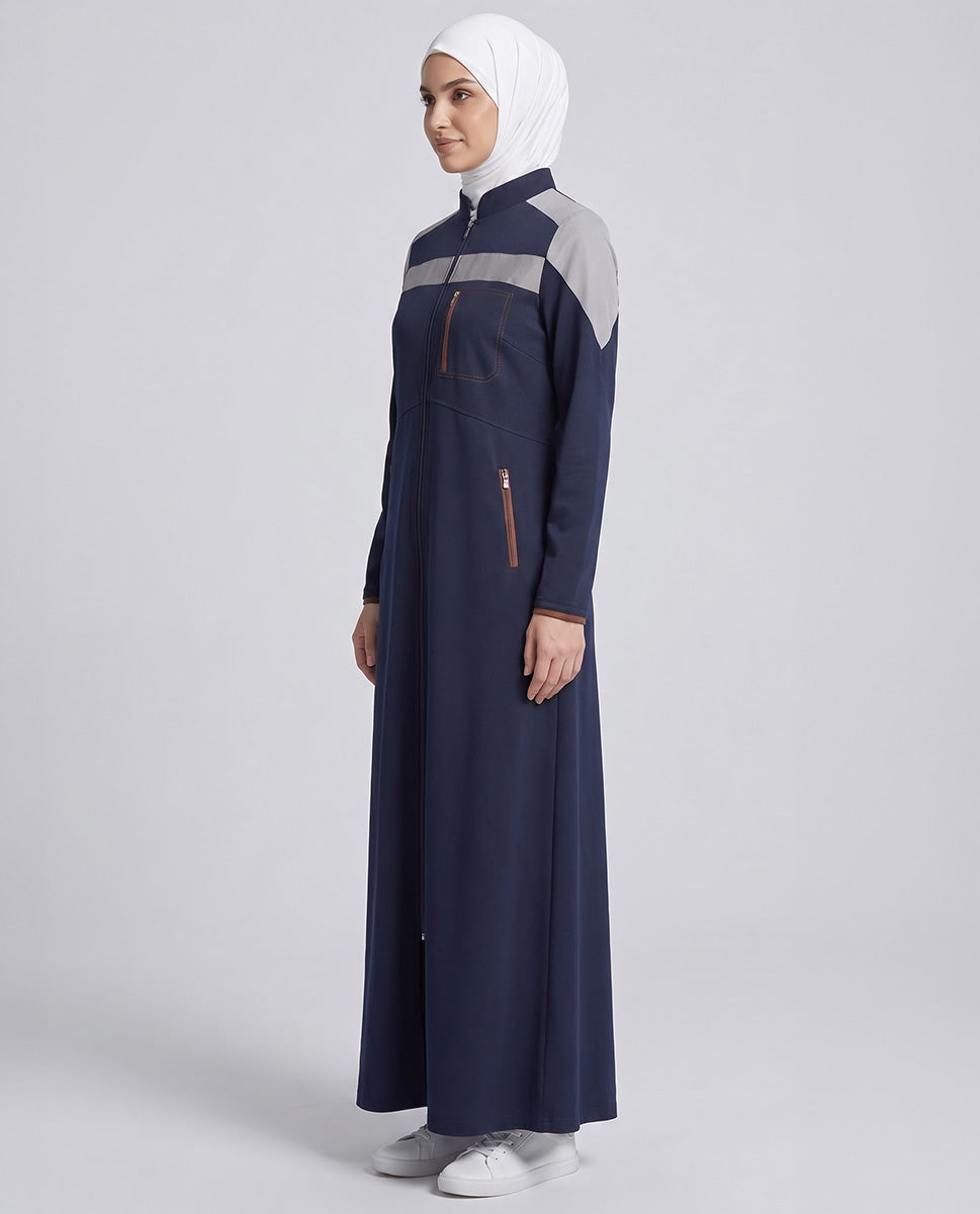 Navy Grey Sporty Contrast Jilbab