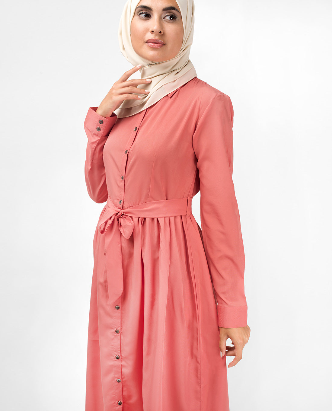 Dusty Rose Gathered Shirt Dress