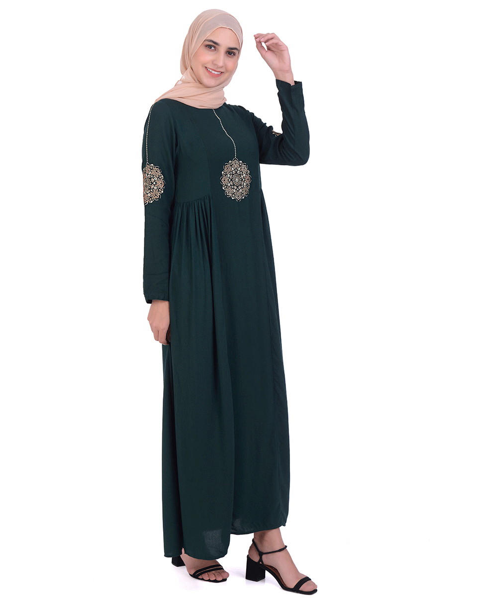 Forest Green With Gold Embroidery Abaya