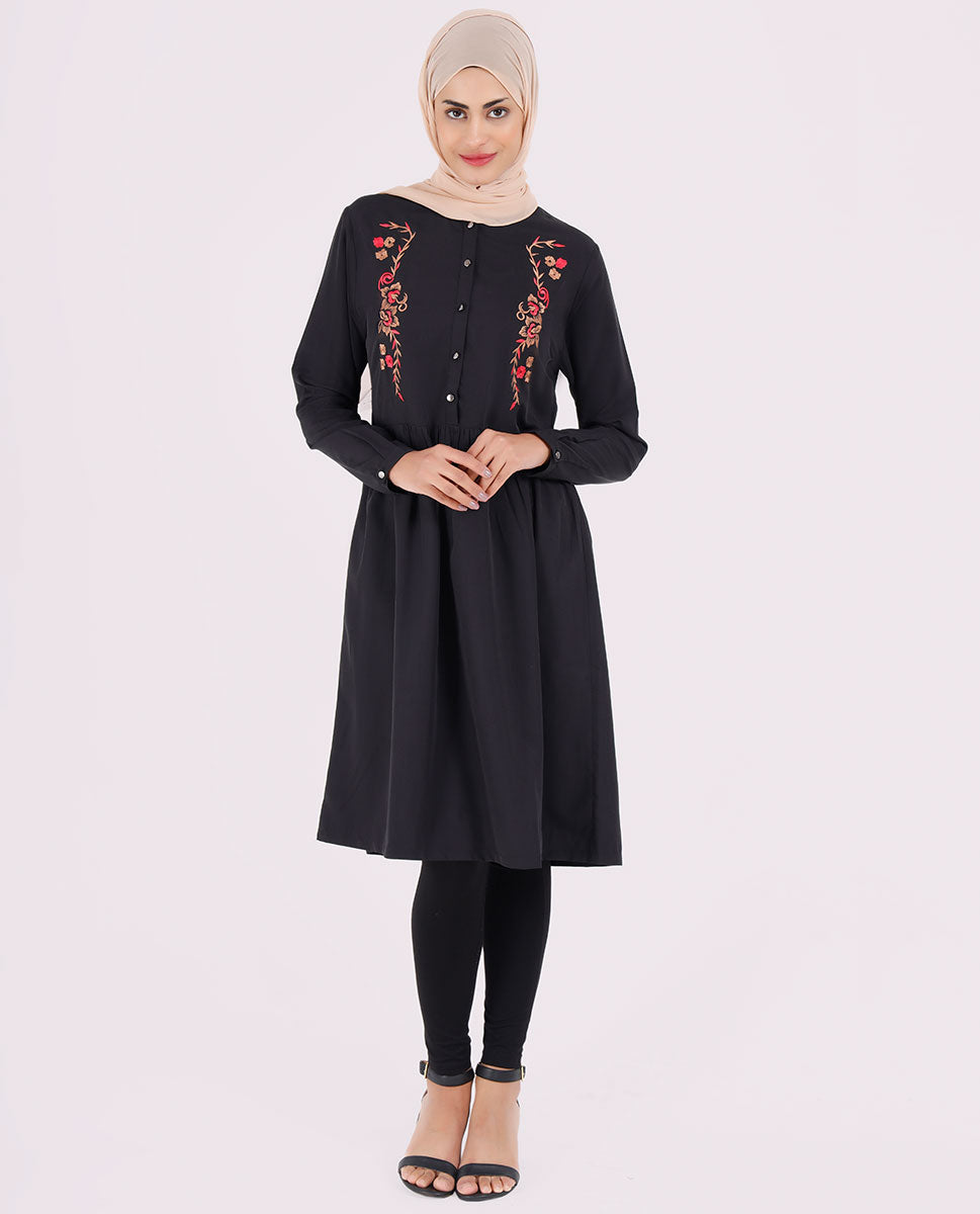 Black Pebble Embroidered Top