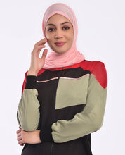 Red Highlights Black Color Block Jilbab