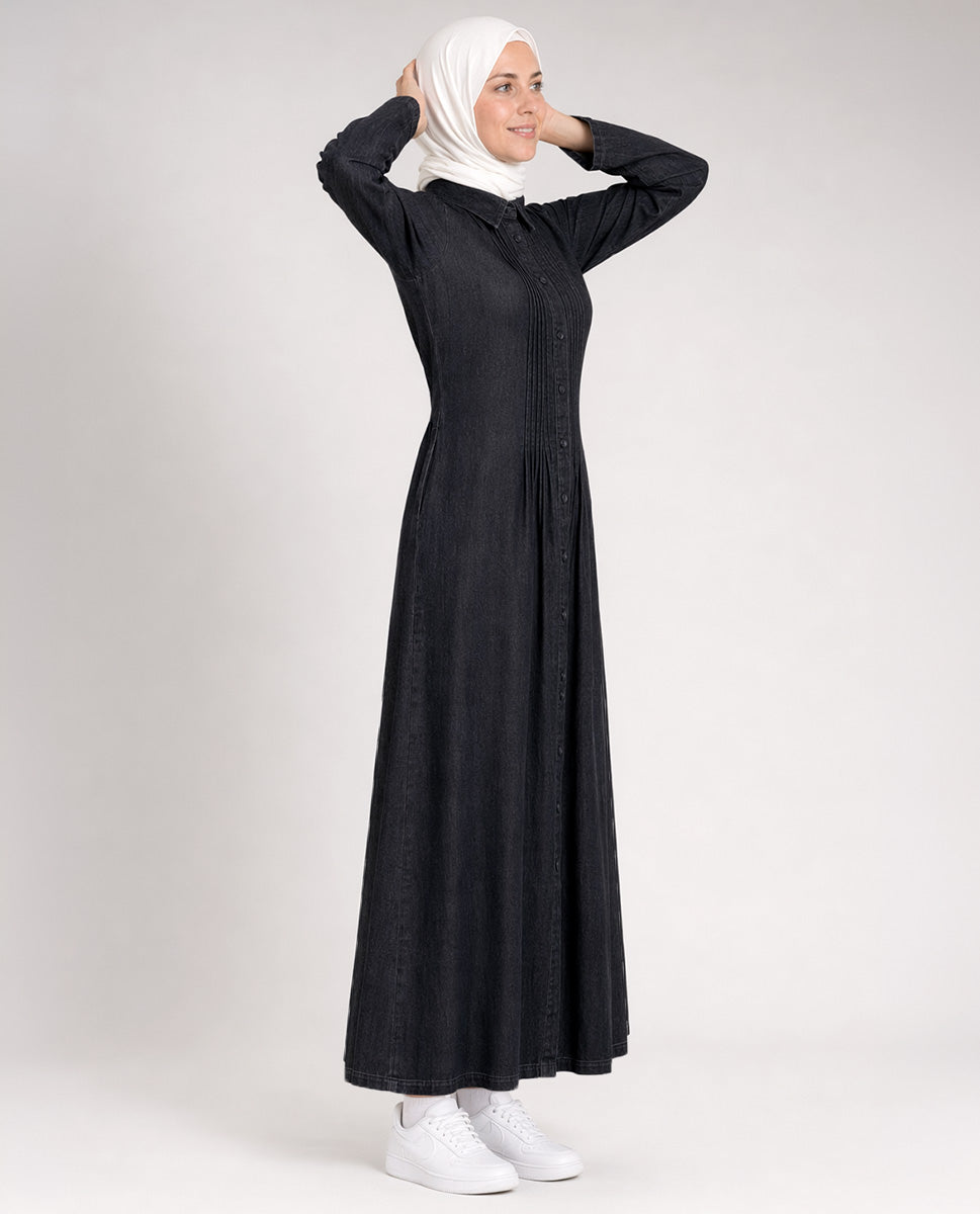Signature Style Black Denim Shirt Abaya