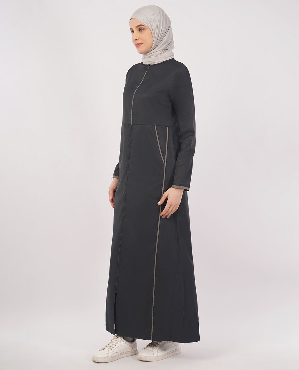 Contrast Piping Full Front Open Jilbab