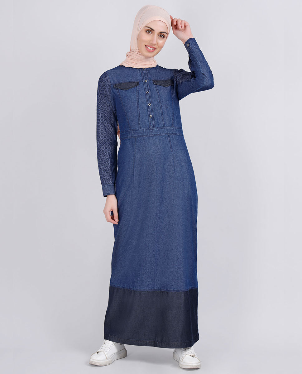 Mock Pockets Fine Denim Jilbab