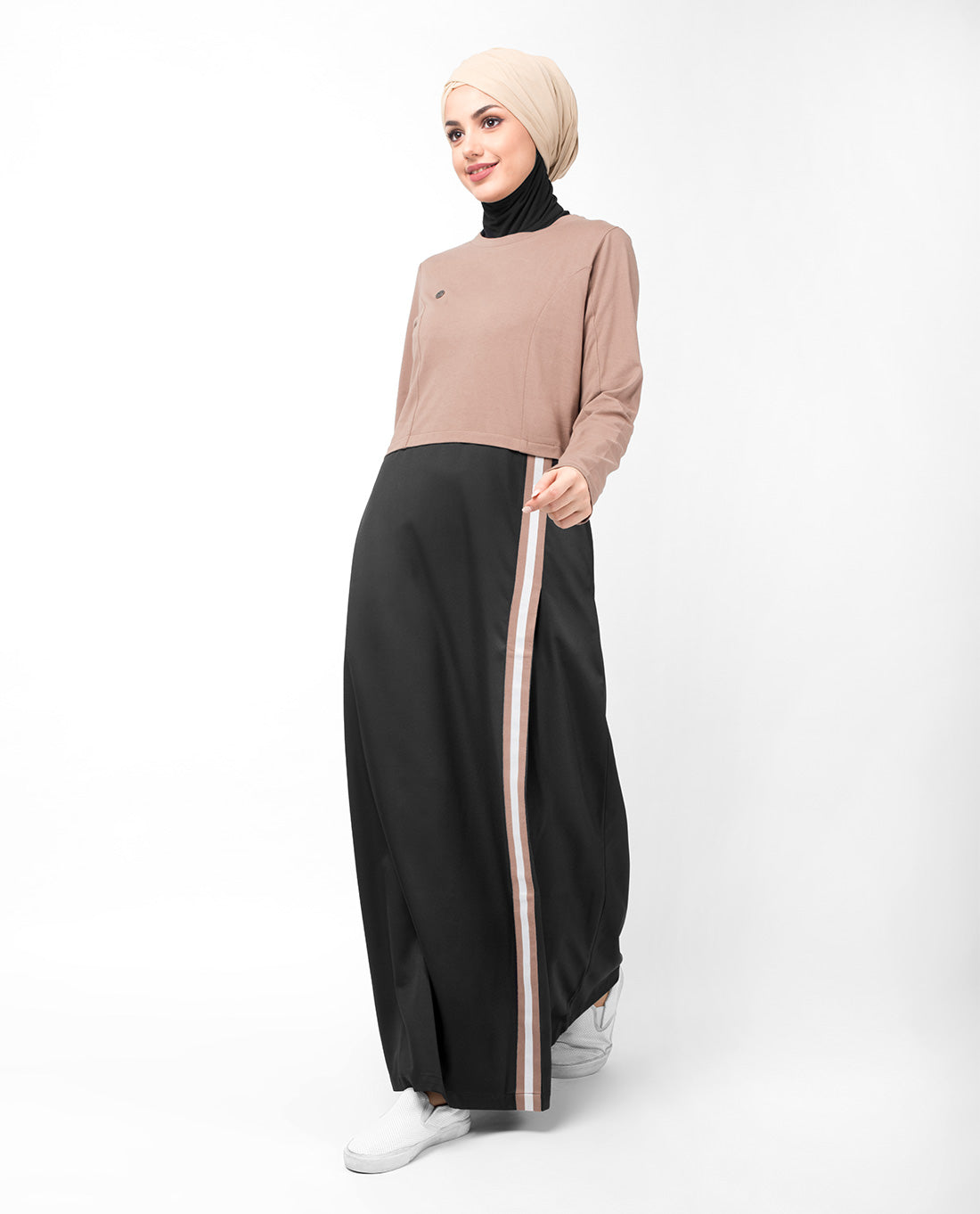 Black & Brown Contrast Stripe Jilbab