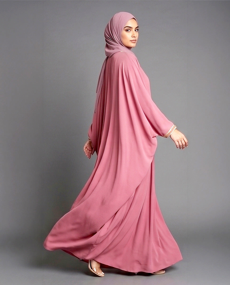 Peach Nida Satin Kaftan Abaya