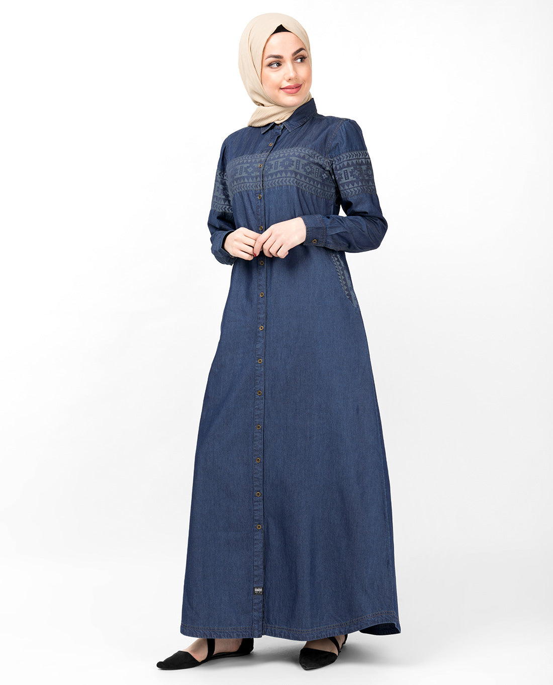 Blue Denim Navajo Print Abaya