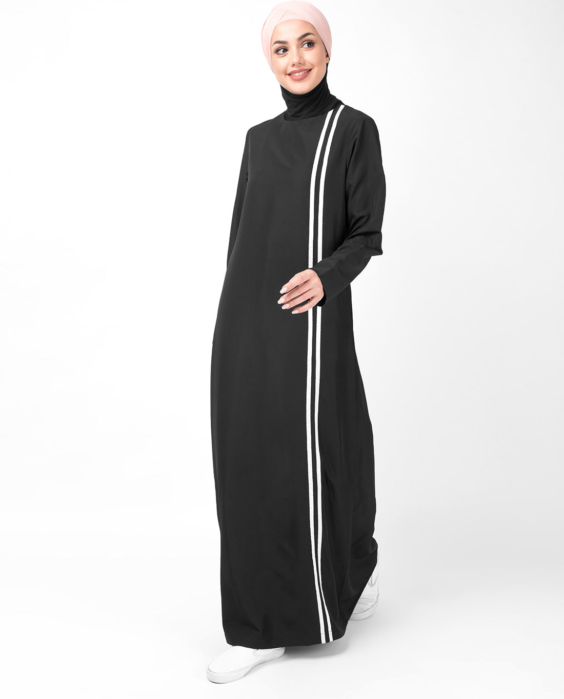 Double Contrast Stripe Black Jilbab