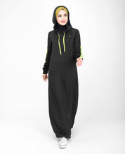 Black & Lime Hooded Jilbab- 1WJBSRRZ0321