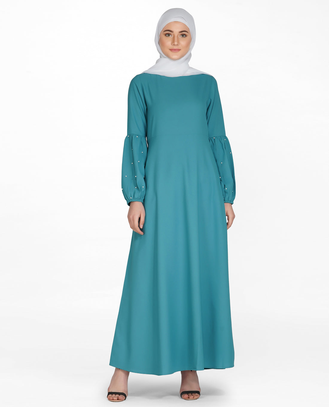 Pearl Embellished Brittany Blue Puffed Sleeve Abaya