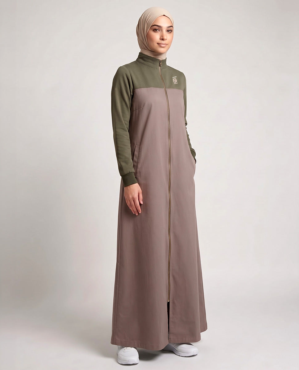 Camel & Green Color Block Winter Jilbab
