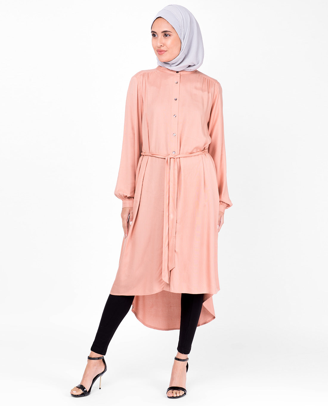 Balloon Sleeve Muted Clay Shirt Dress