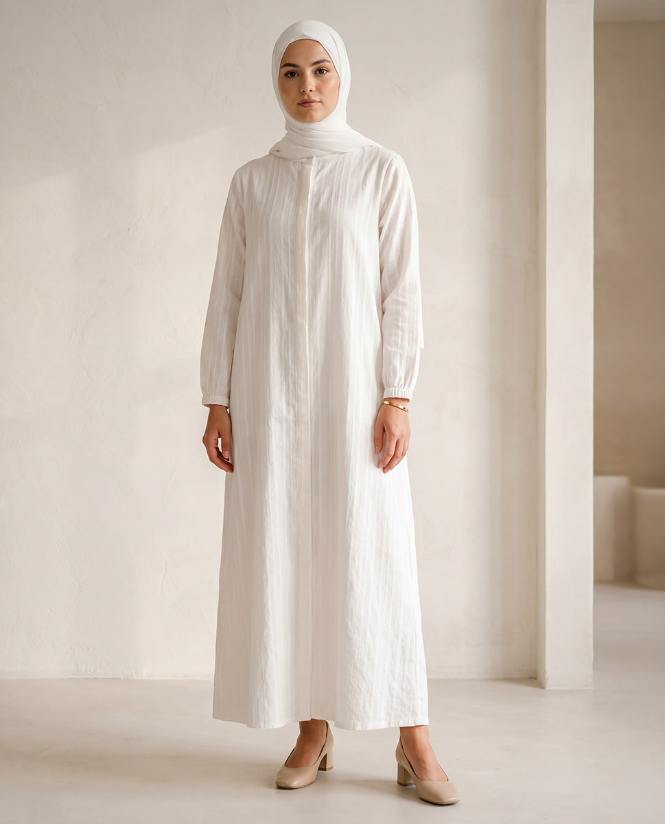 Sacred Journey Concealed Zip White Abaya