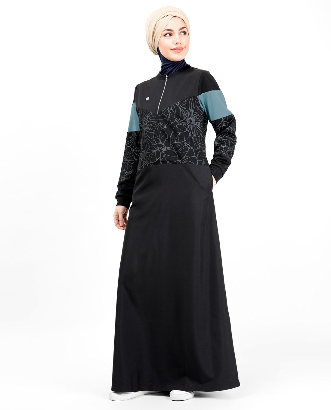 Front Zip Botanical Print Jilbab