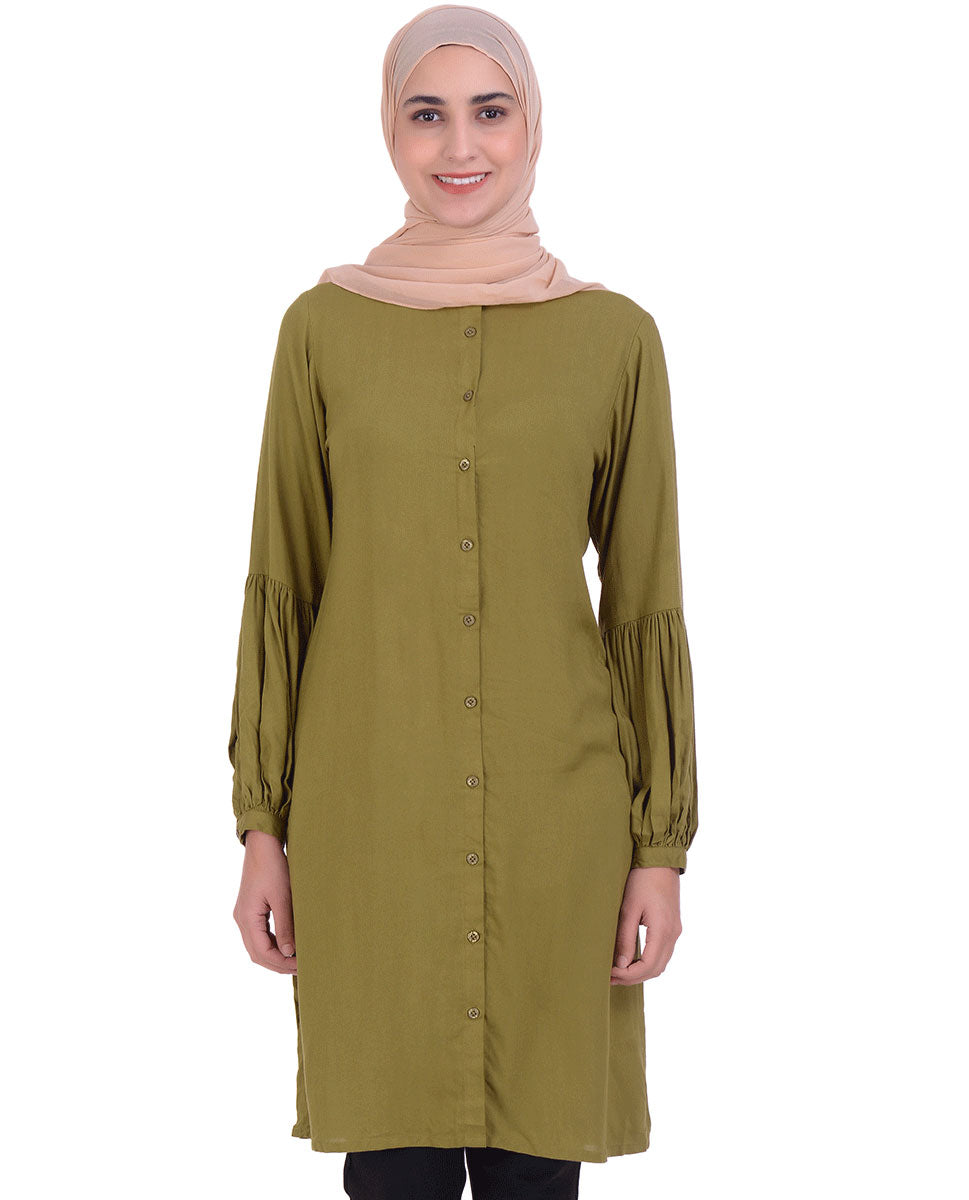 Green With Back Embroidery Shirt Dress