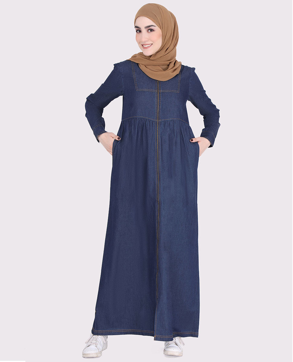 Denim V Neck Zip Opening Jilbab