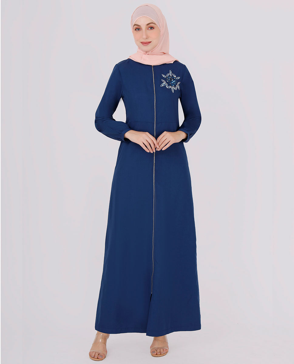 Navy Peony Embroidered Jilbab