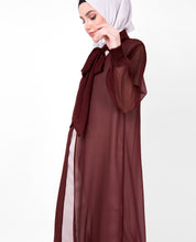 Maroon Gathered Neck Sheer Outerwear