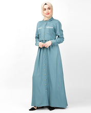 Smoke Blue Full Front Open Layered Abaya