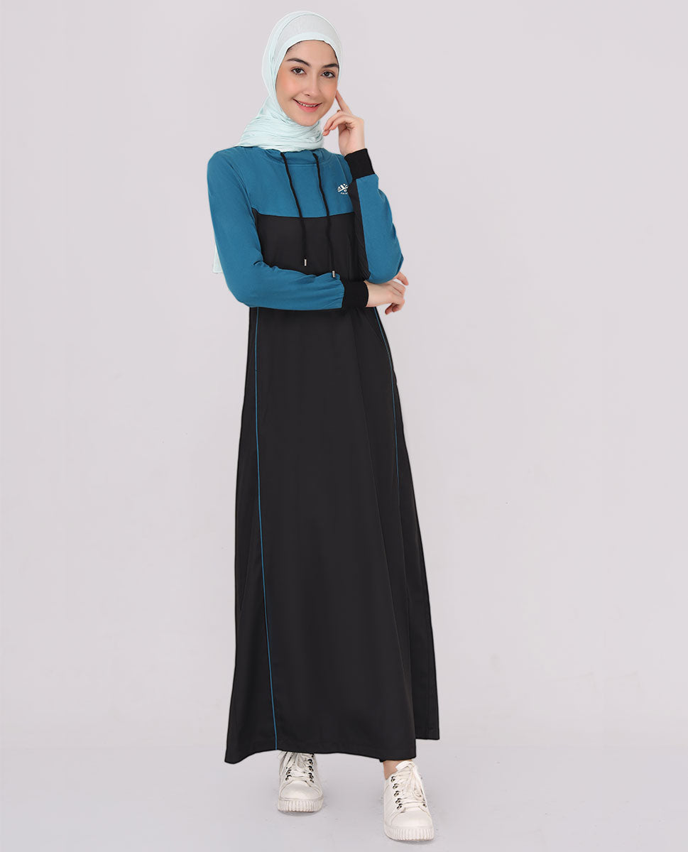 Black & Teal Drawstring Jilbab