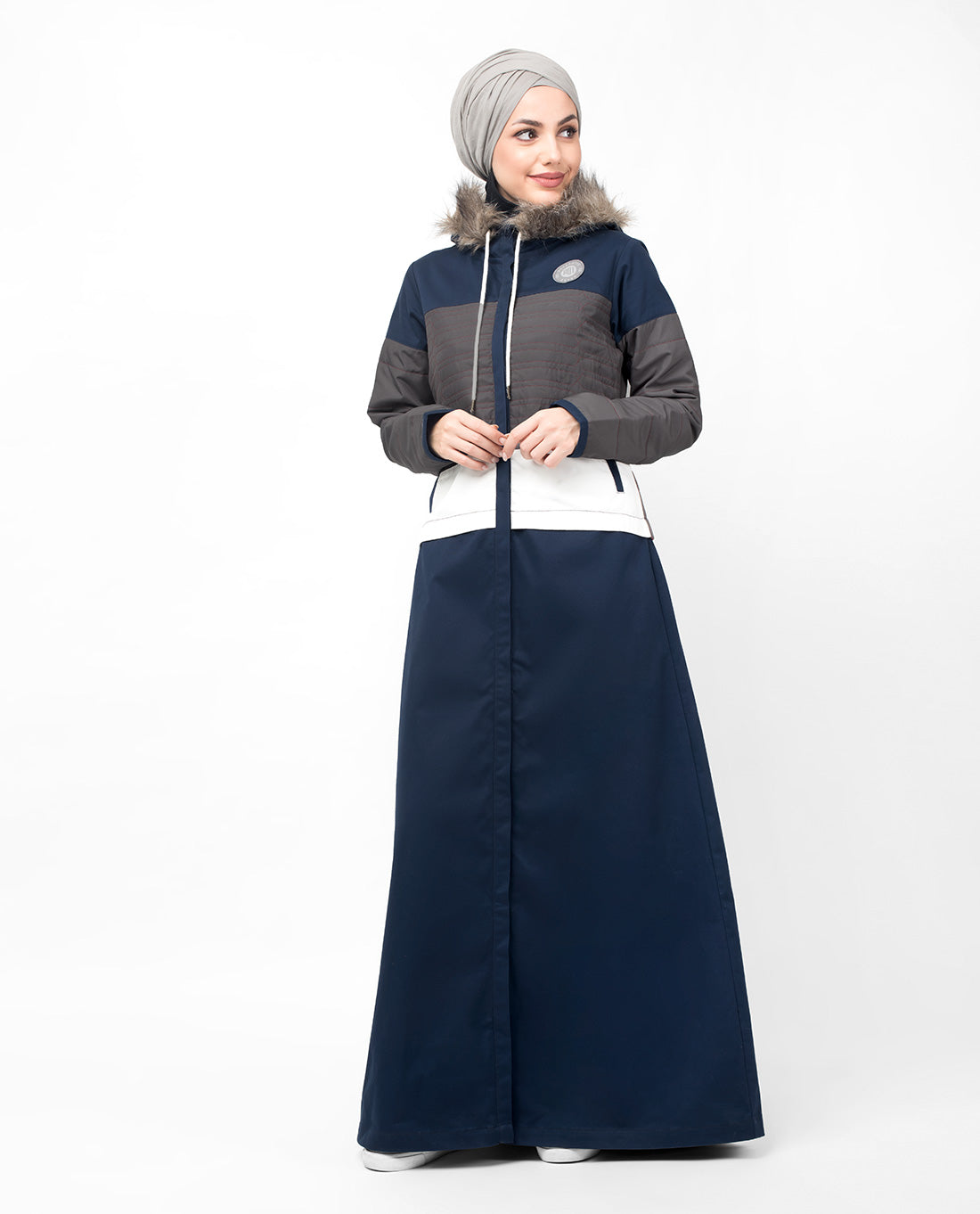 Navy Faux Fur Winter Hooded Jilbab