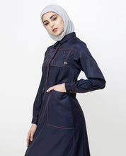 Navy Blue Patch Pockets Buttoned Jilbab