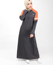 Grey & Orange Raised Neck Jilbab