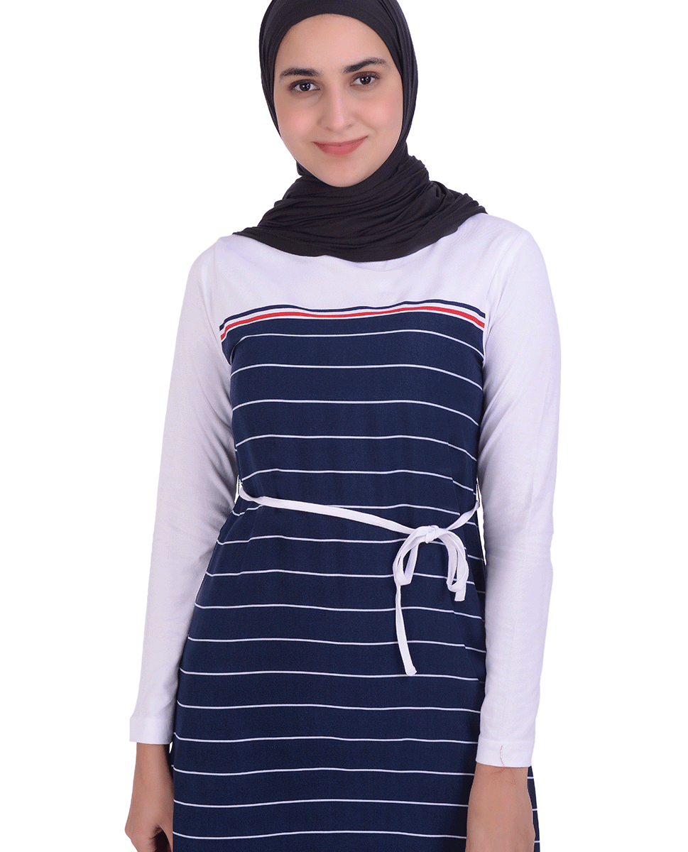 Navy Mix Fabric Striper Midi