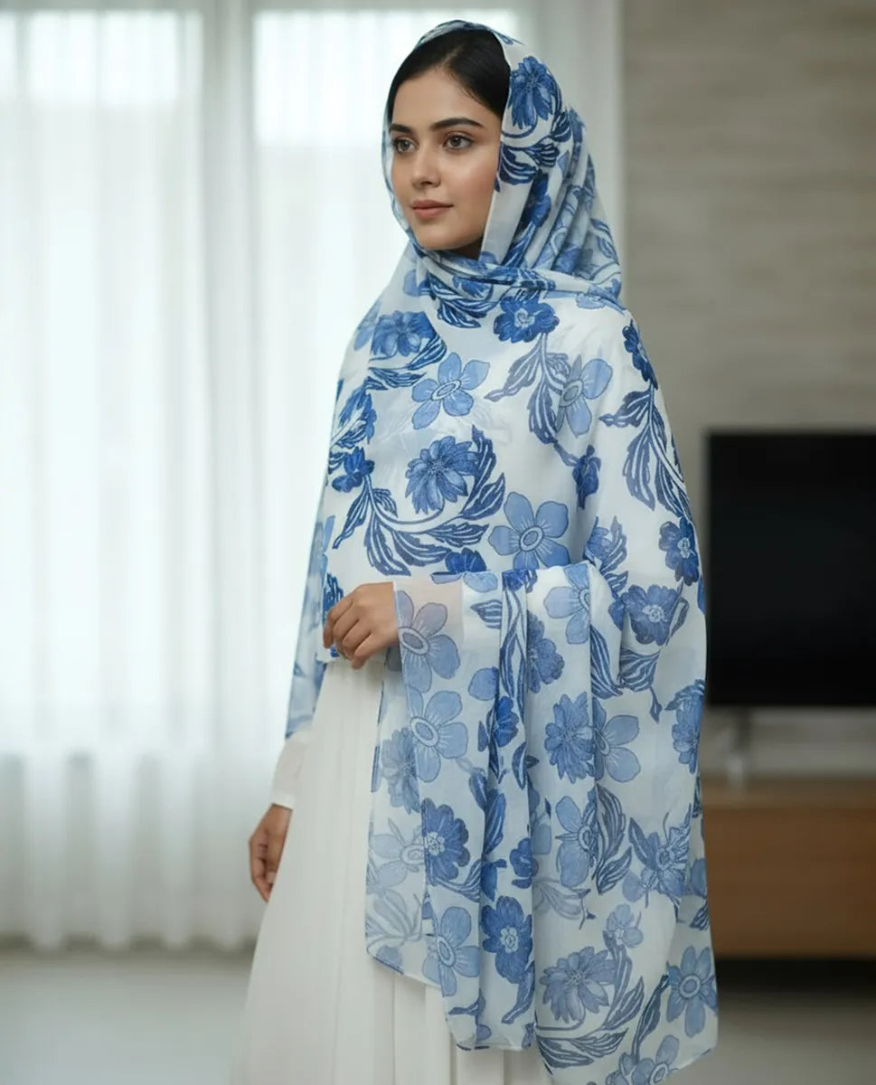 Blue Whisper – Printed Georgette Hijab