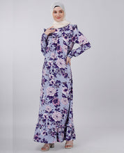 Puffed Shoulderf loral print  abaya - Rust