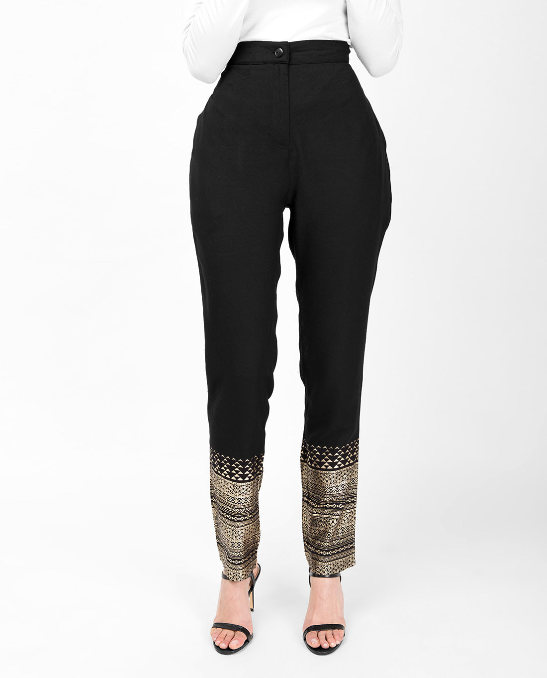 Gold Print Black Trouser