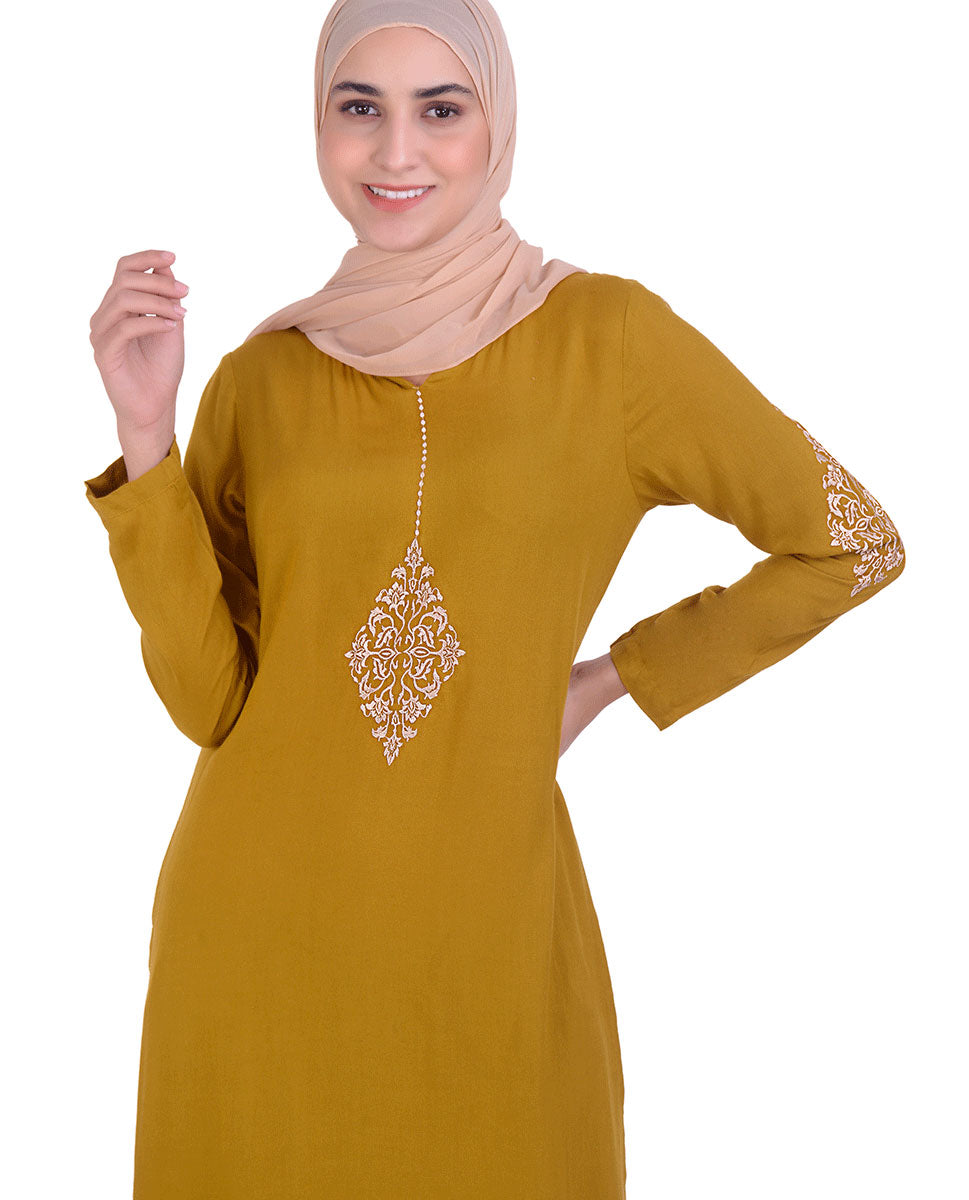 Mustard With Diamond Embroidery Midi