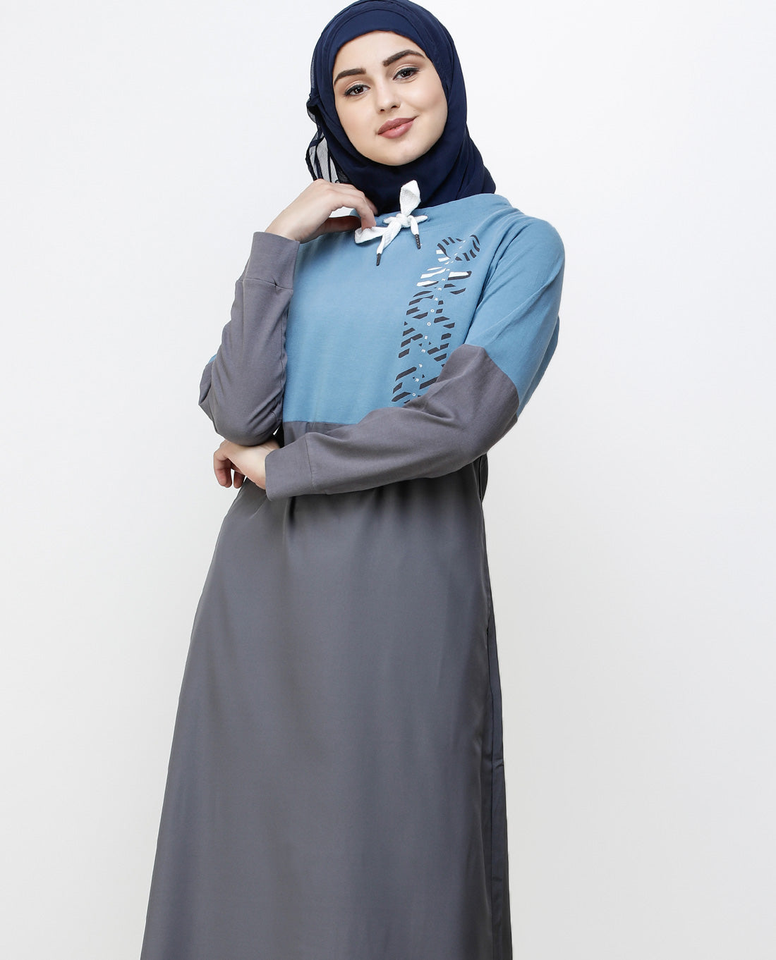 Asphalt Grey & Blue Drawstring Jilbab