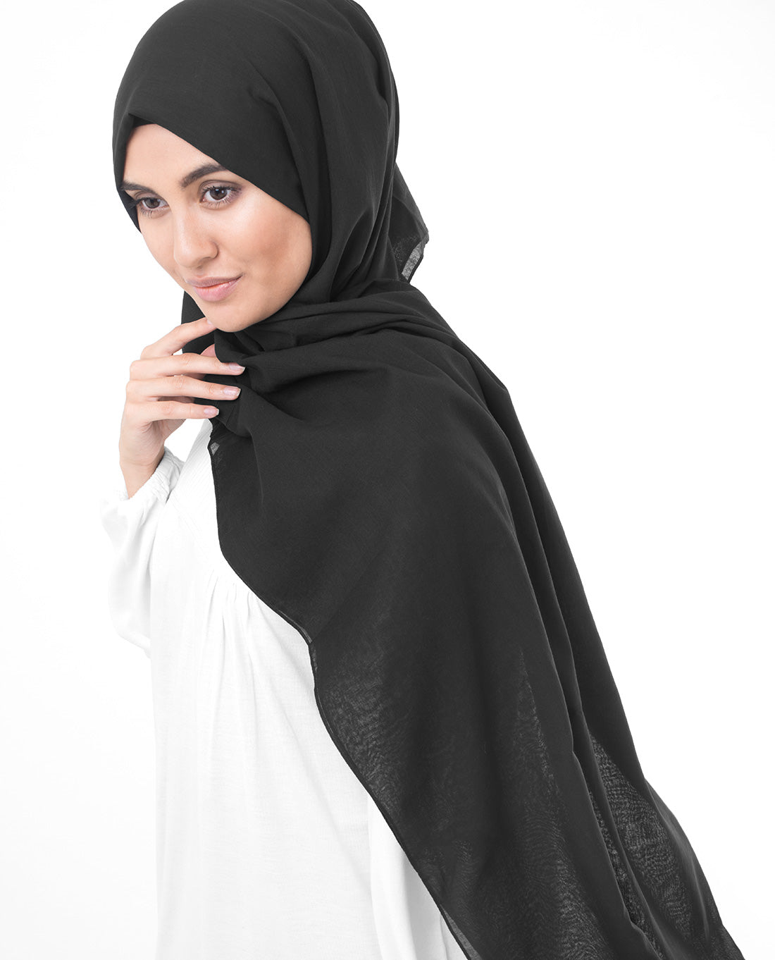 Jet Black Cotton Voile Scarf