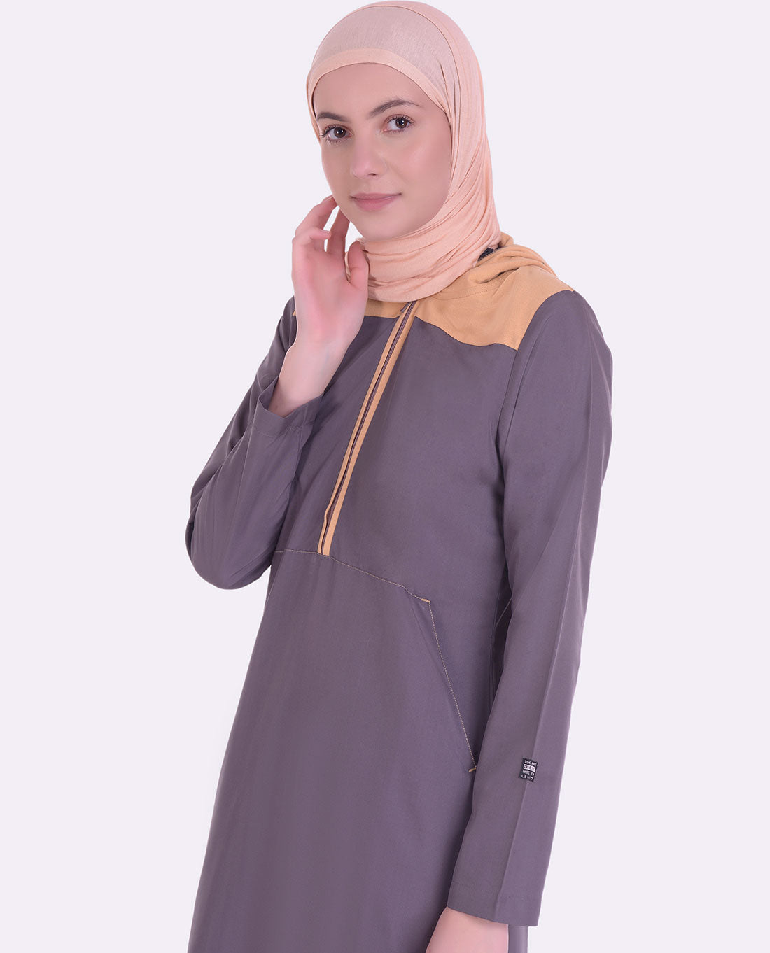 Grey & Nude Kangaroo Pockets Jilbab