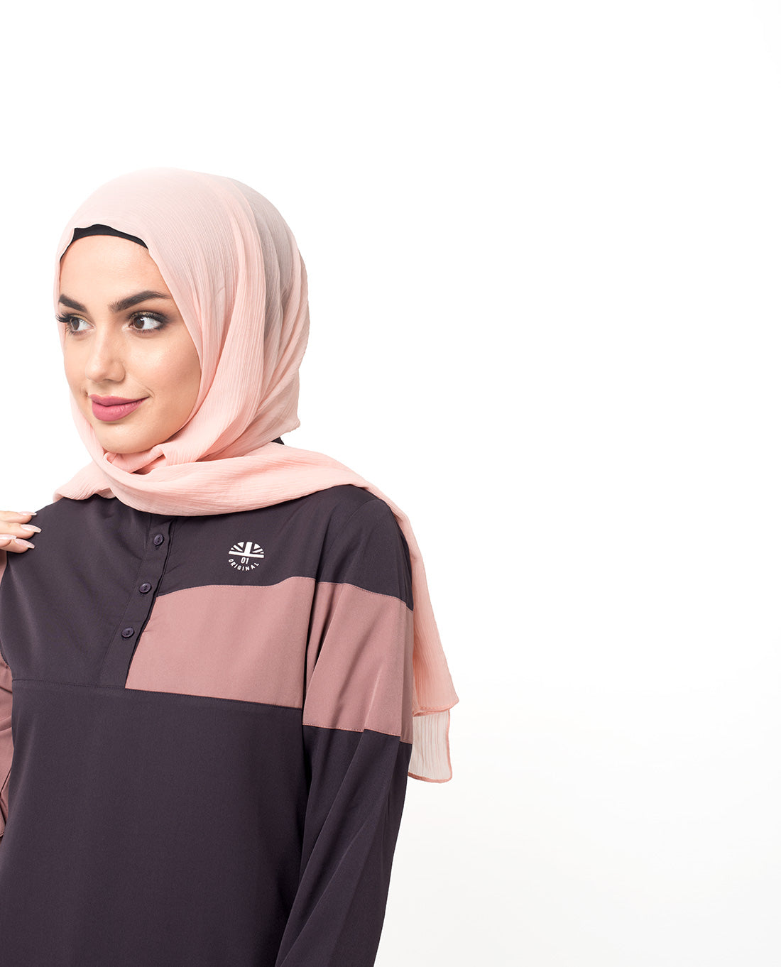 Contrast Sleeve Plum Casual Jilbab