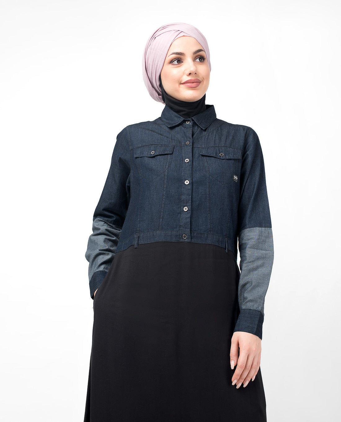 Mid Waist Skirt Denim Shirt Abaya