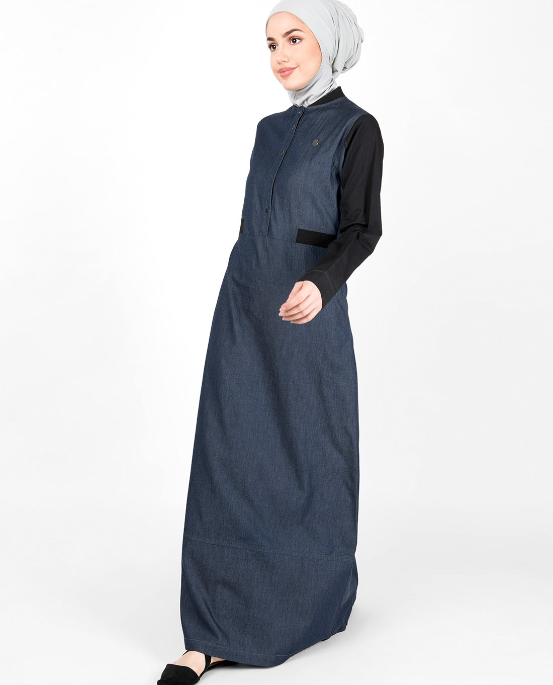 Blue Denim Contrast Sleeve Jilbab