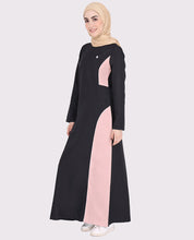 Black and Cherry Pink Contrast Panel Jilbab