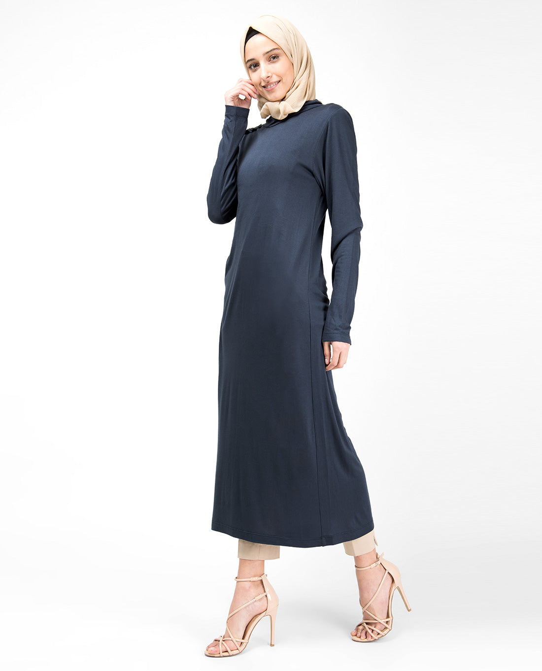 Blue High Neck Long Top