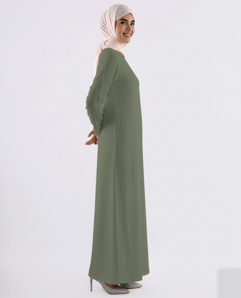 Rayon Full Sleeve Slip Dress - Nutria Green