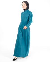 Deep Teal Fabric Button Abaya