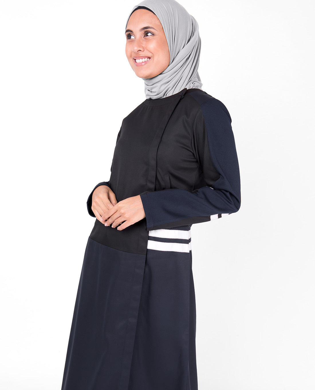 Blue and Black Concealed Open Jilbab