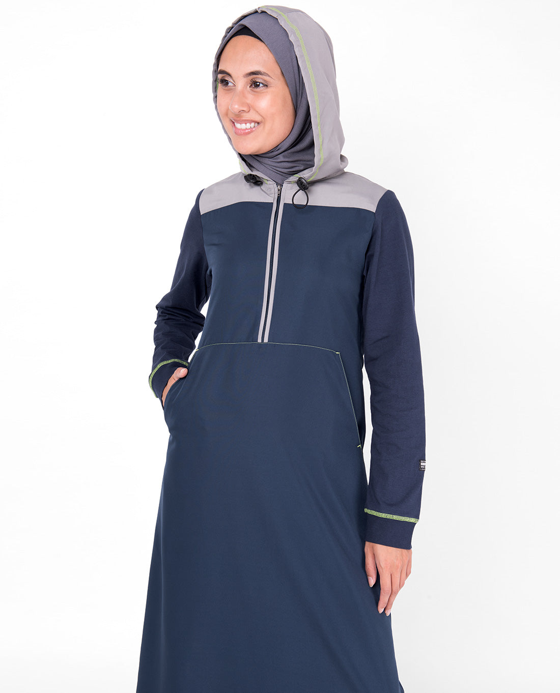 Deep Blue Hooded Kangaroo Pocket Jilbab