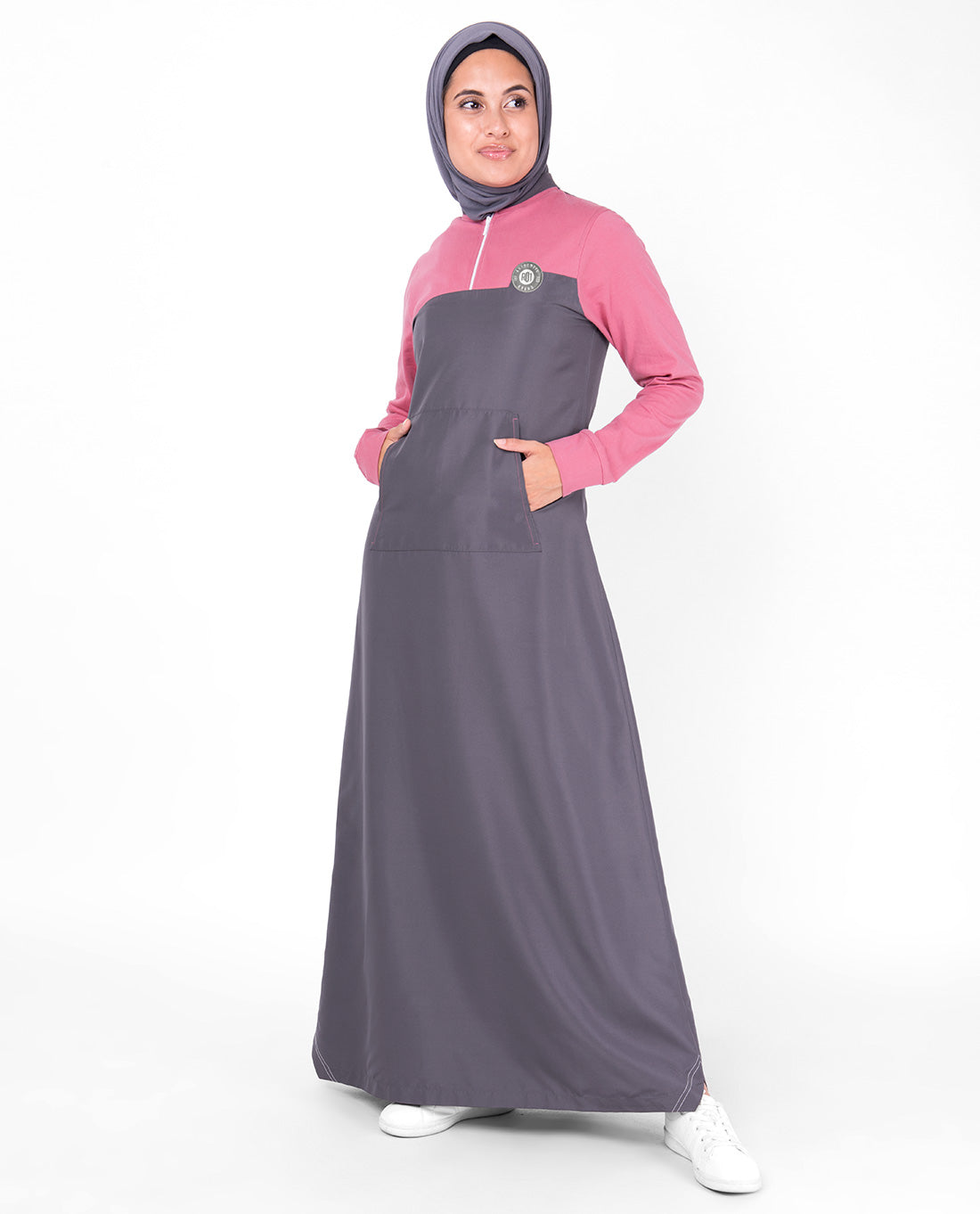 Pink And Warm Grey Kangaroo Pocket Jilbab