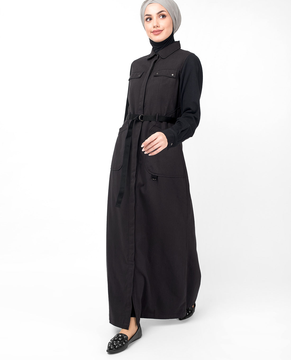 Charcoal Contrast Sleeve Winter Jilbab