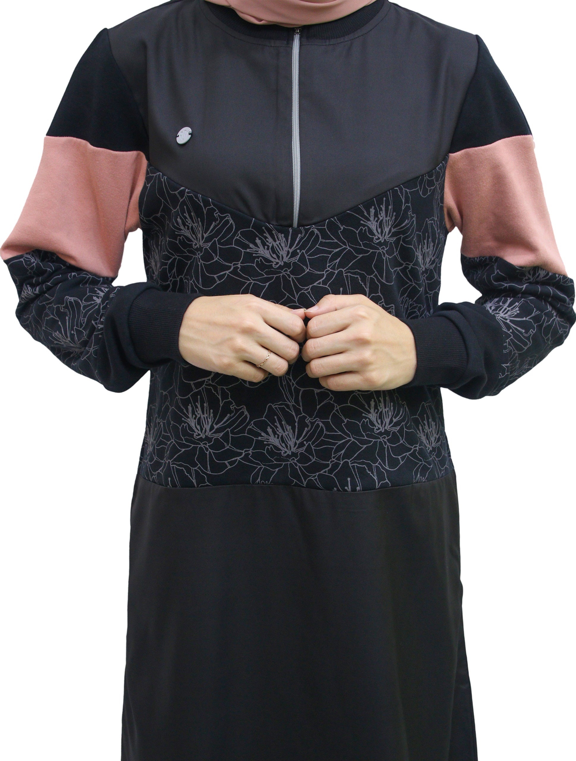 Black Floral Print Jilbab