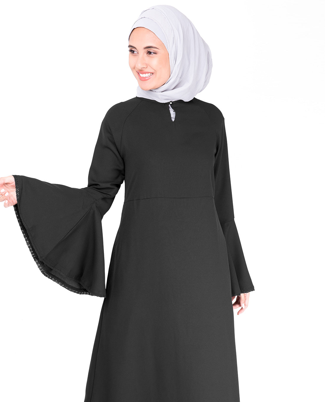 Bell Sleeve Black Lace Abaya