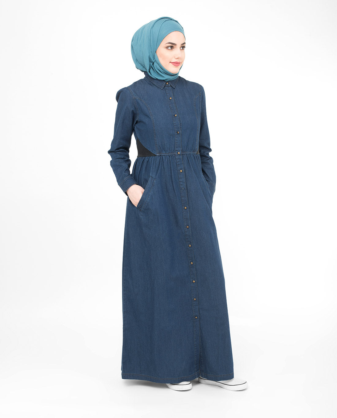 Gathered Full Open Denim Jilbab